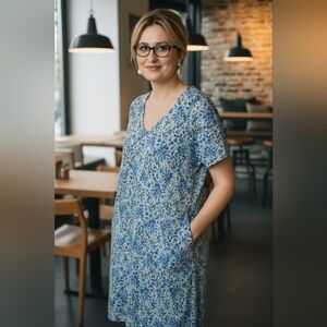 PureJill J-Jill Organic Cotton Floral Tunic Dress Pockets T-Shirt DRESS Med TALL